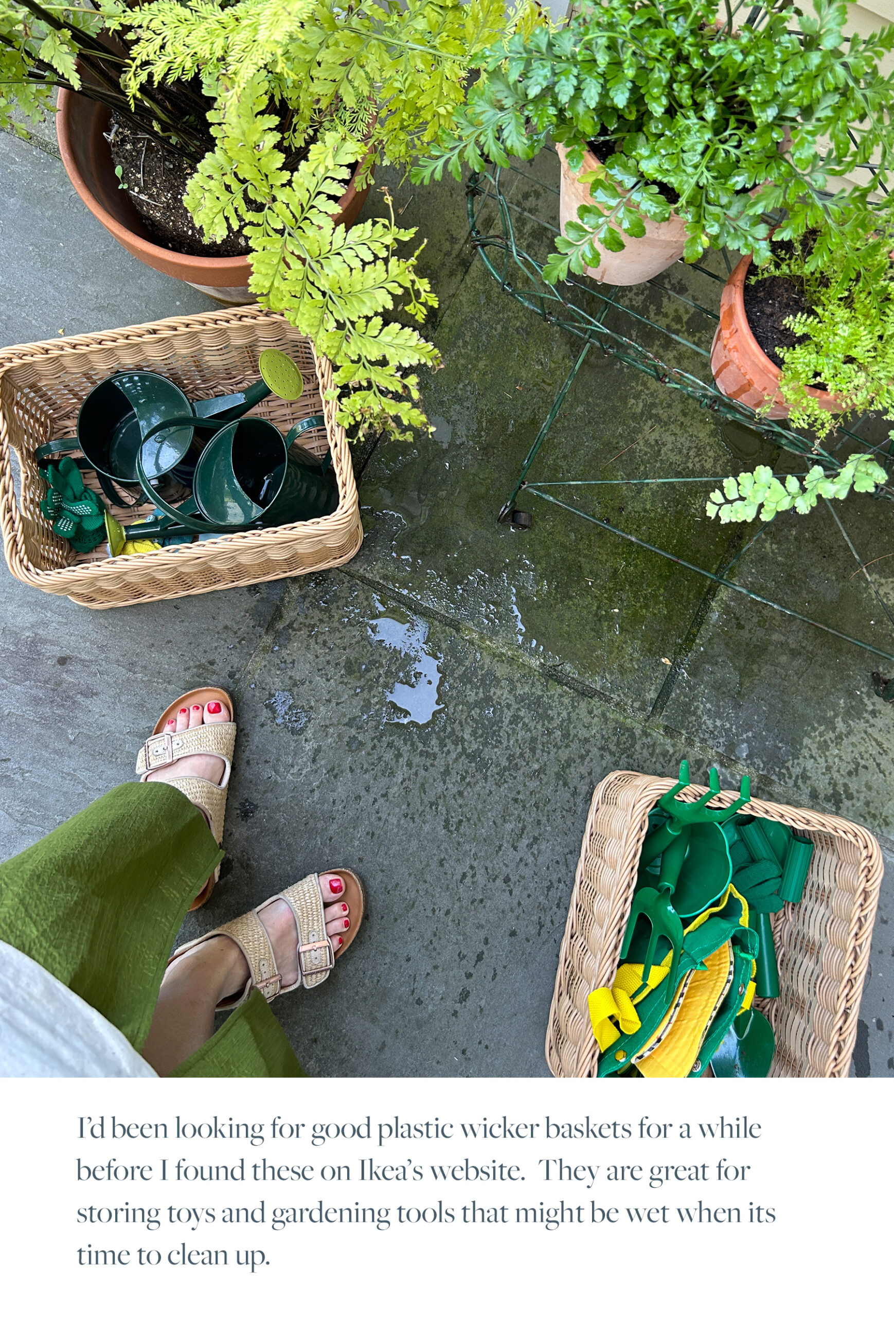 I’d been looking for good plastic wicker baskets for a while before I found these on Ikea’s website. They are great for storing toys and gardening tools that might be wet when its time to clean up.